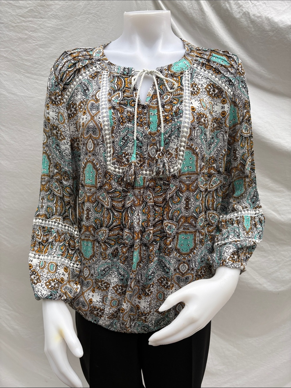 Democracy Paisley Tunic in Teal, Goldenrod, Black & White - Picture 11 of 13